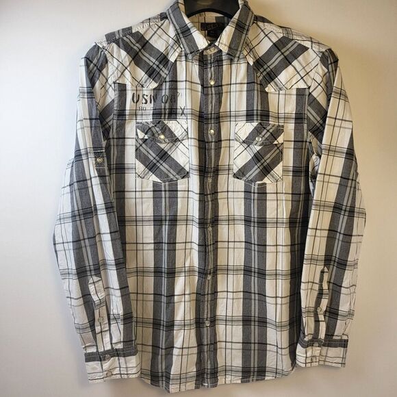 HELIX  RIde Hard Black White‎ Plaid Long Sleeve XLarge Shirt Pearl Snaps - Picture 1 of 11